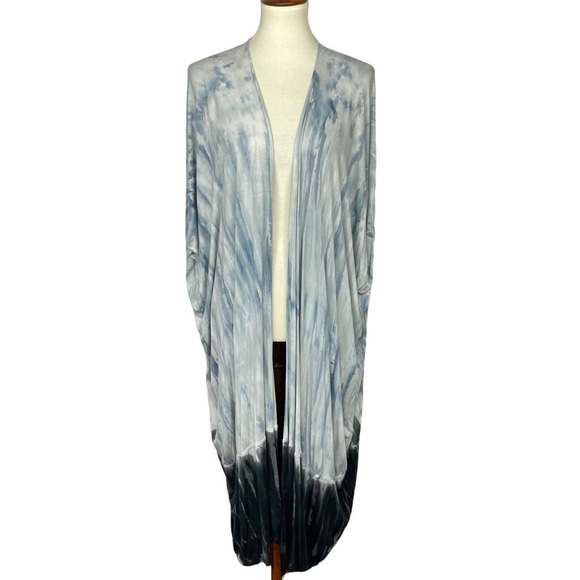 Soft Surroundings‎ Cardigan Womens One Size Blue Black Tie Dye Open Front Rayon - Picture 1 of 5